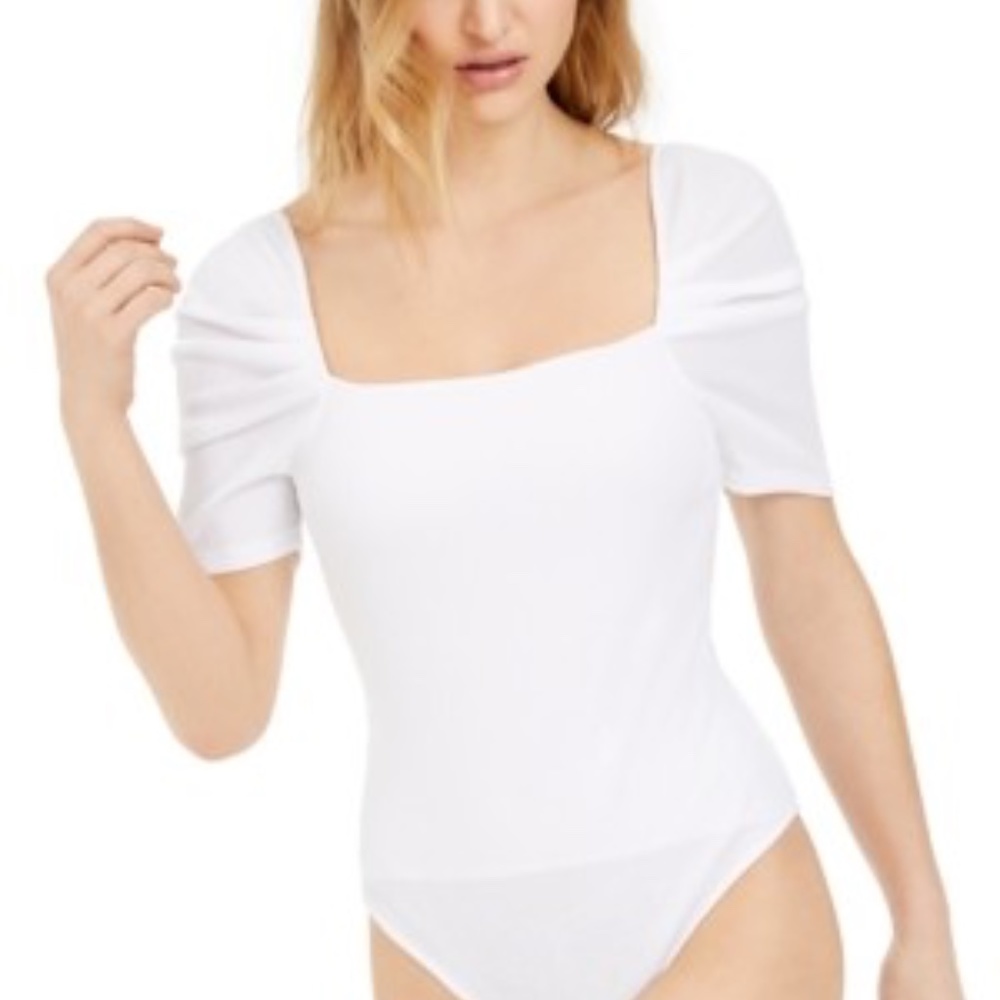 Square-Neck Puff-Sleeve Bodysuit
